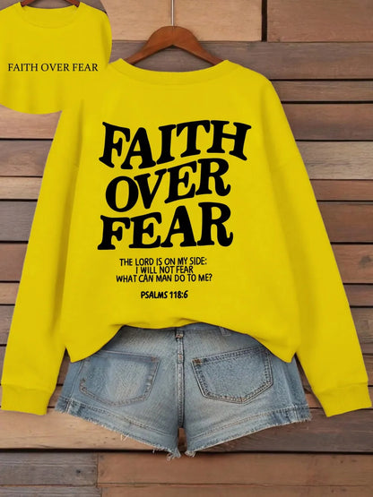 Hoodie mit Kapuze und "Faith Over Fear" Druck, lockere Passform
