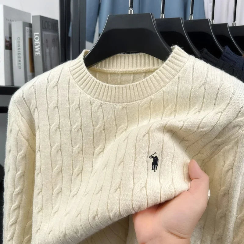 Zopfmuster Strickpullover Rundhals für Herren