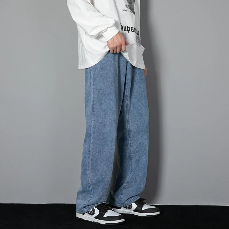 Jeans Herren Weites Bein Loose Fit Denim Hose Streetwear