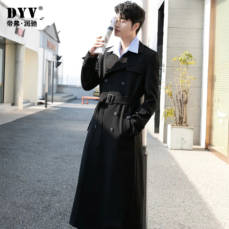 Herren Trenchcoat Lang Weiß/Schwarz Doppelreihig mit Gürtel