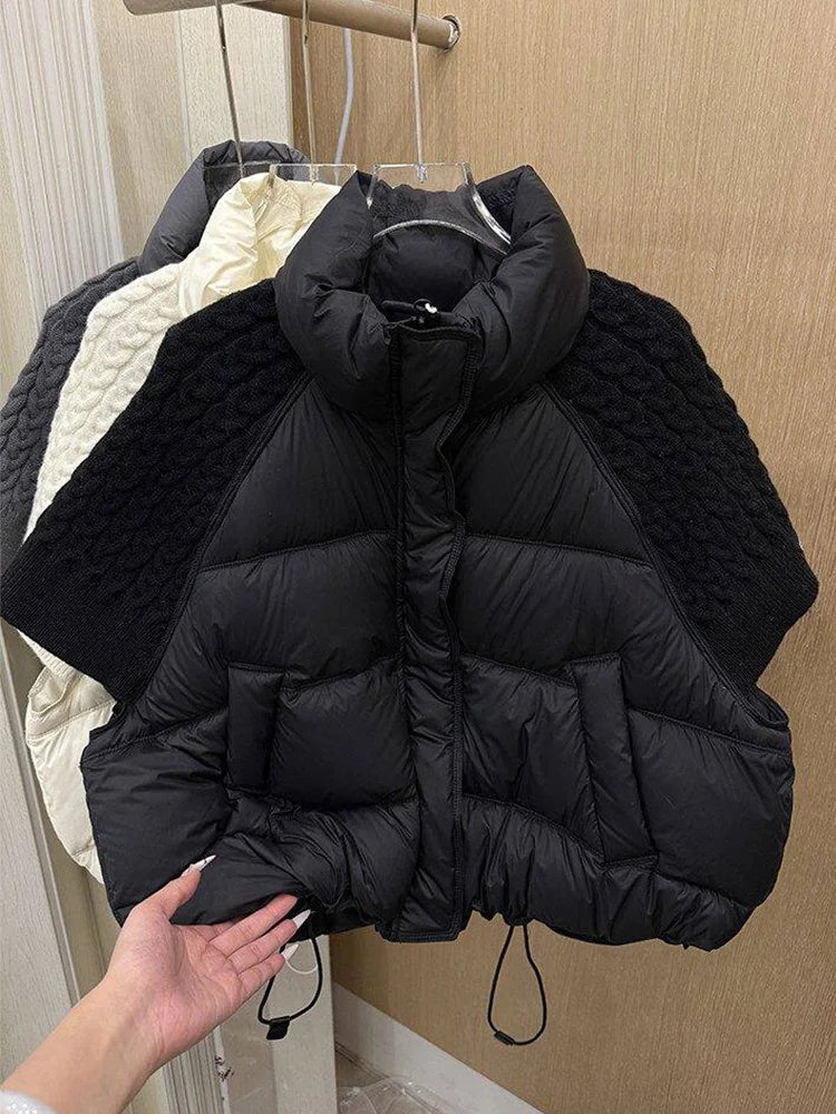 Damen Daunenweste mit Strickärmeln Stehkragen Kurz Jacke