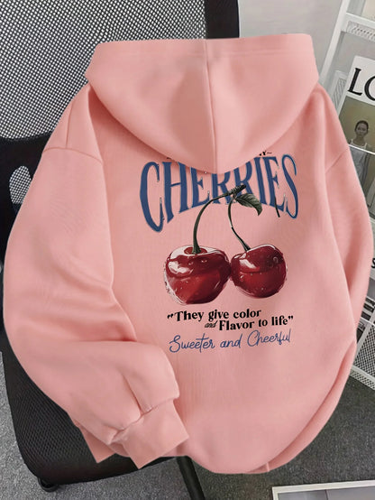 Hoodie mit Kirschen-Print und Kapuze für Damen – Gemütlicher Kapuzenpullover mit elastischen Bündchen
