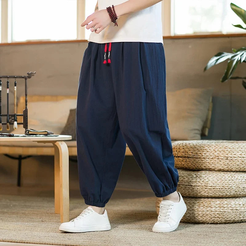 Herren Freizeithose Marineblau mit Kordelzug Bündchen Lockere Passform