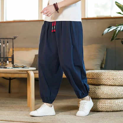 Herren Freizeithose Marineblau mit Kordelzug Bündchen Lockere Passform