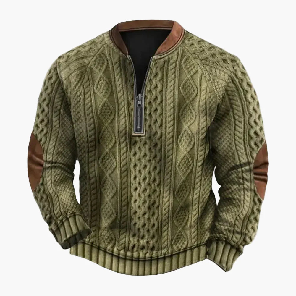 Herren Sweatshirt Halb-Reißverschluss Steppmuster Patchwork Outdoor Freizeitpullover