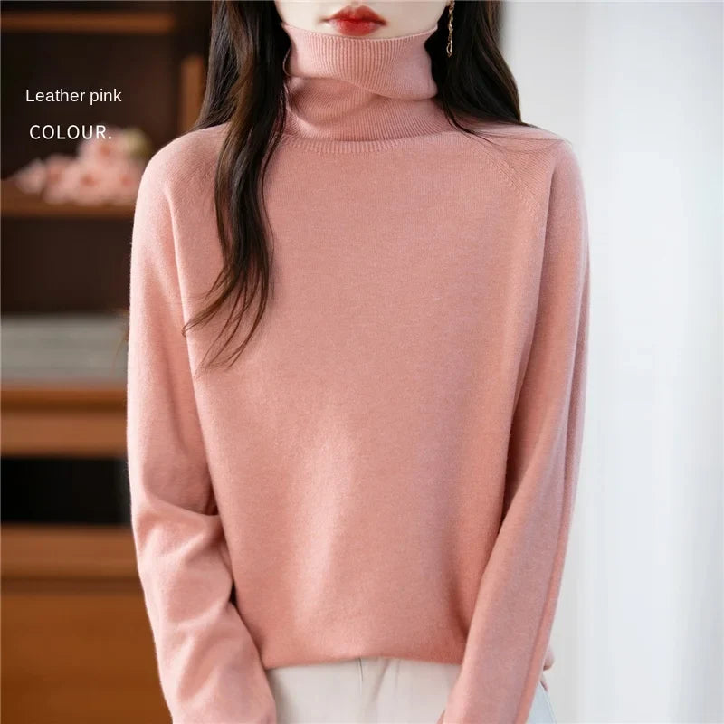 Damen Rollkragenpullover Langarm Strickpullover