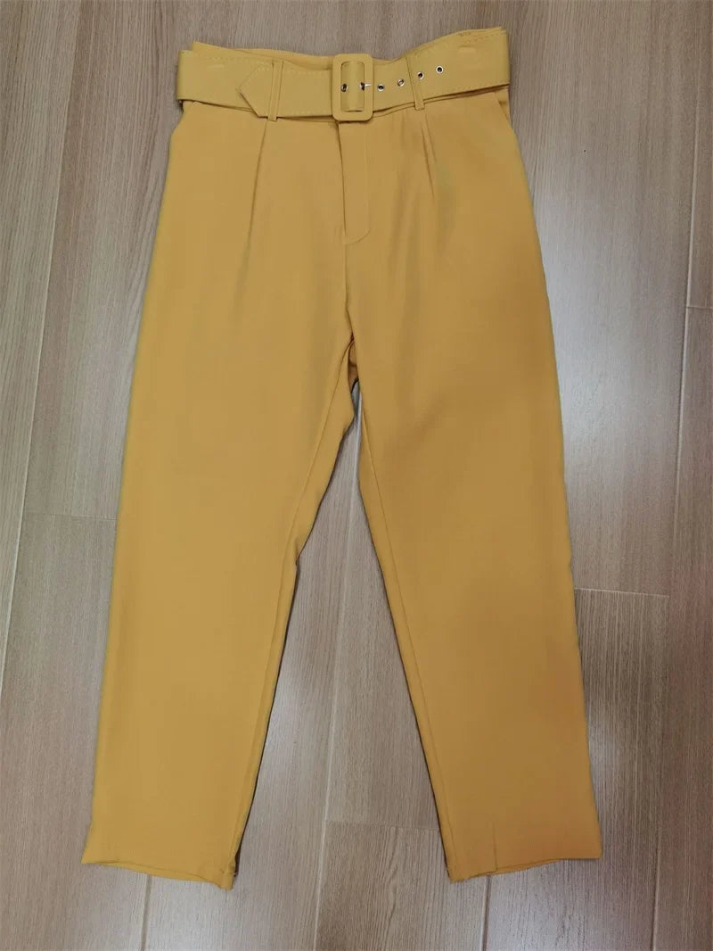 Damen Stoffhose mit hohem Bund, geradem Bein & Gürtel