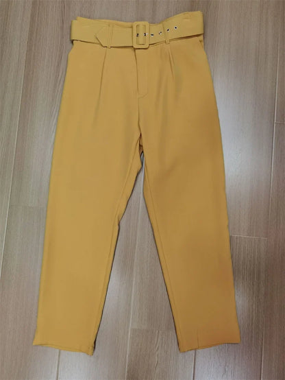 Damen Stoffhose mit hohem Bund, geradem Bein & Gürtel