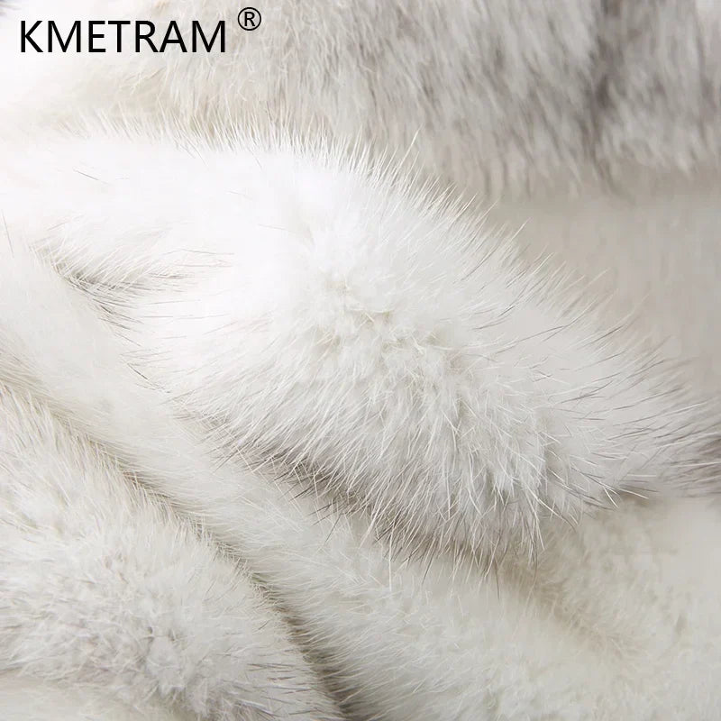 Damen Winterjacke Kunstpelz mit Kapuze Weiß Grau Gestreift