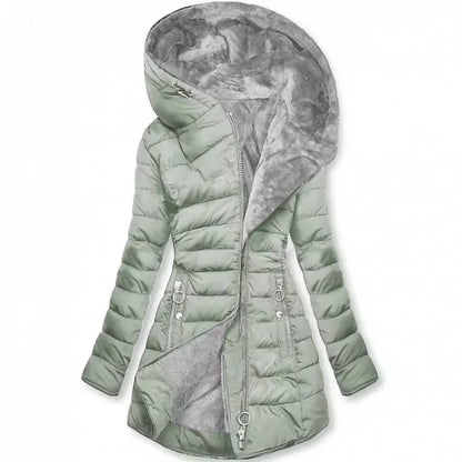 Damen Steppjacke mit Kapuze und Plüschfutter - Warme Winterjacke