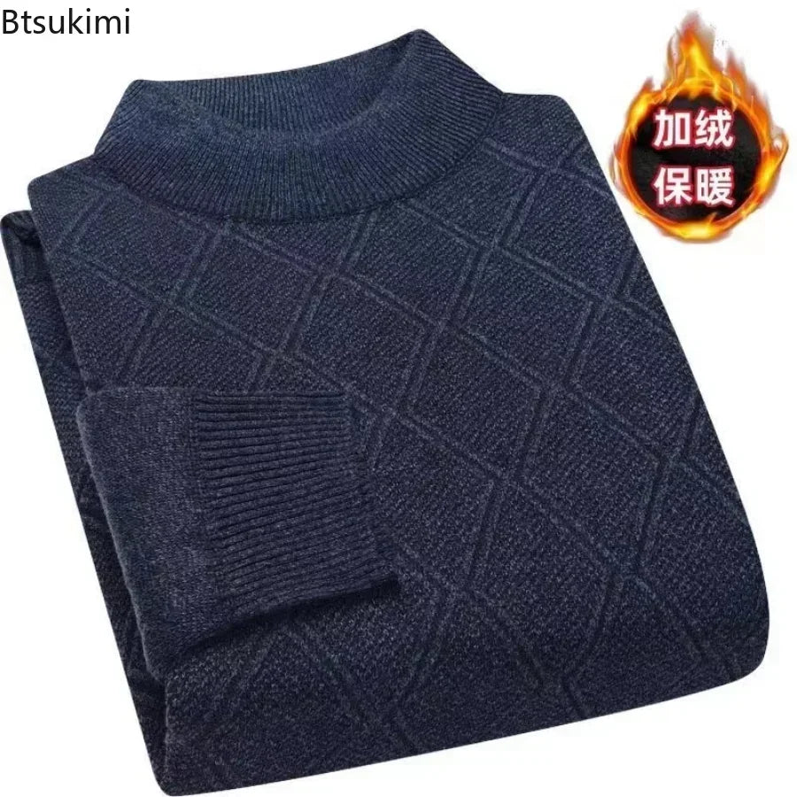 Herren Mock-Neck Pullover Winter Warmer Strickpullover Rautenmuster