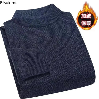 Herren Mock-Neck Pullover Winter Warmer Strickpullover Rautenmuster