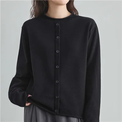 Damen Cardigan Strickjacke Rundhals Langarm Knöpfe Schwarz Braun Grau Rot