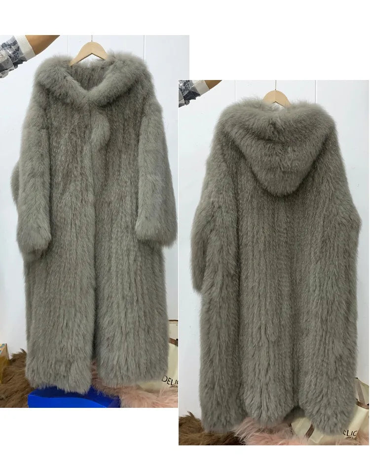 Damen Langer Kunstpelzmantel mit Kapuze, Teddyfell Optik, Mehrfarbig