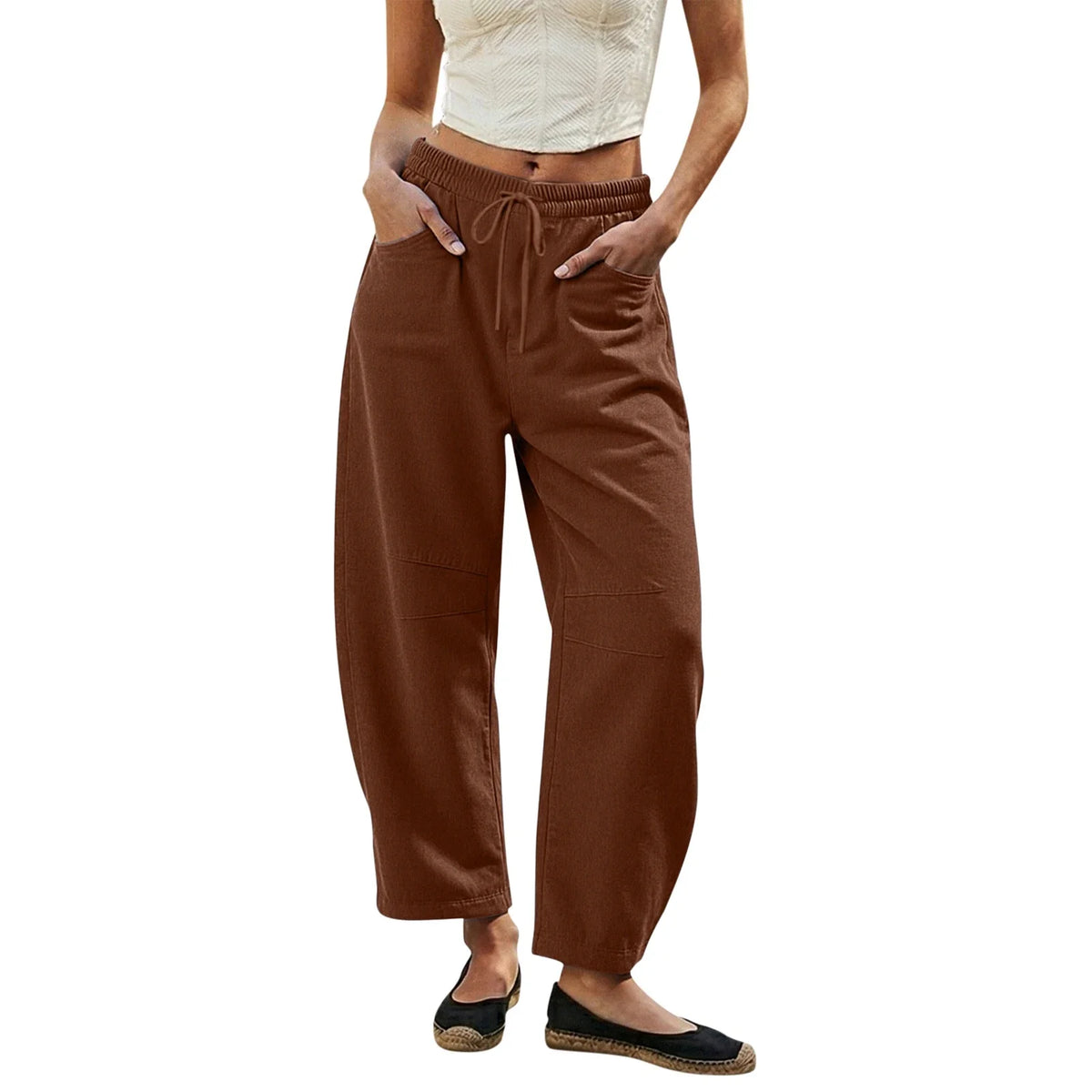 Damen Hosenlockere Passform, elastischer Bund, Kordelzug, Seitentaschen