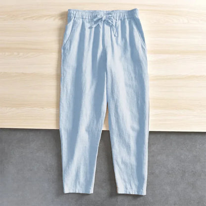 Leichte Hose aus Leinenstoff mit elastischem Bund – Weiß