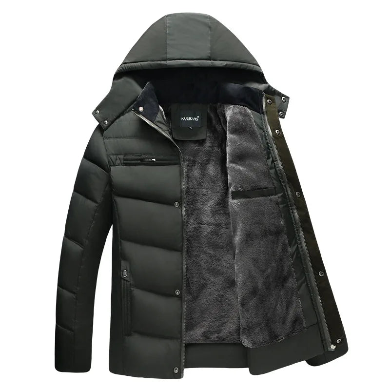 Herren Winterjacke mit Kapuze und Plüschfutter Gepolstert Schwarz