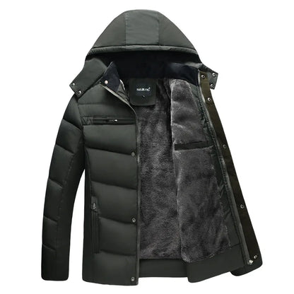 Herren Winterjacke mit Kapuze und Plüschfutter Gepolstert Schwarz