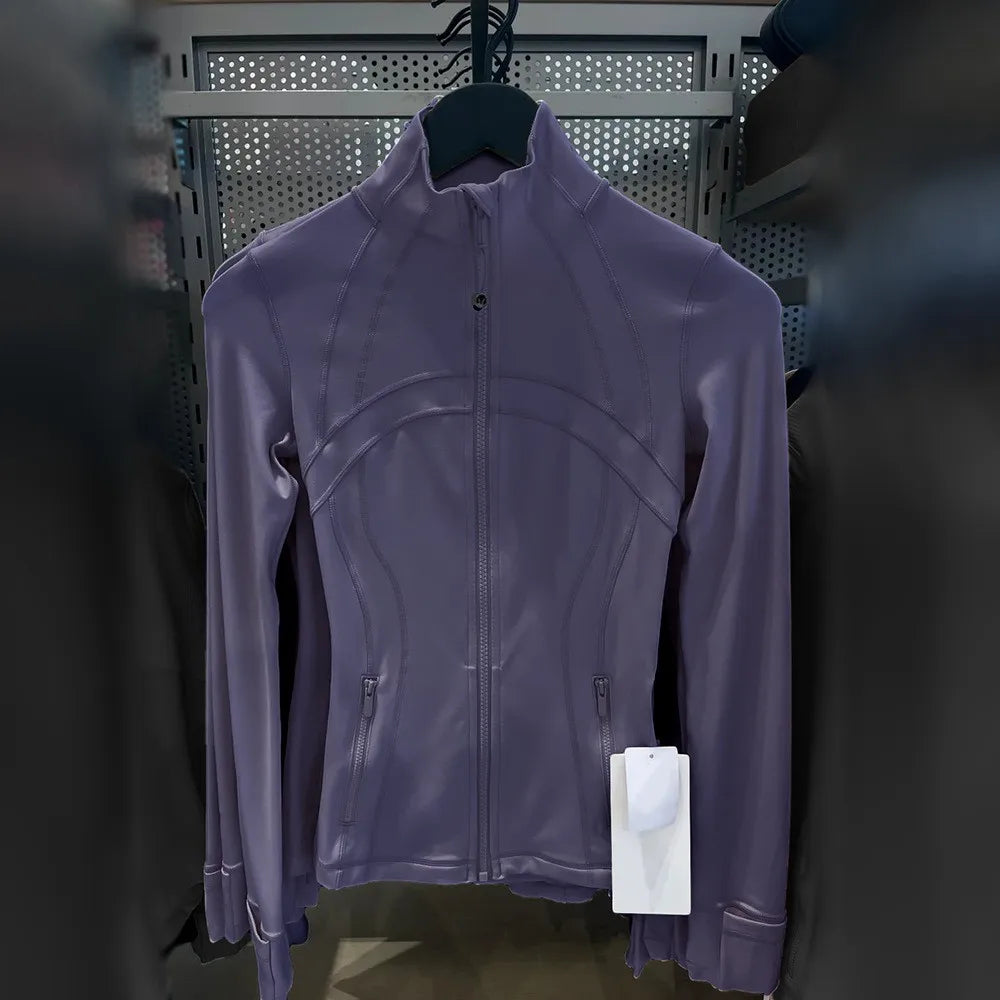 Damen Sportjacke mit Stehkragen, Reißverschluss und Daumenlöchern – Grau