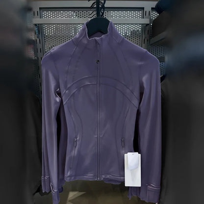 Damen Sportjacke mit Stehkragen, Reißverschluss und Daumenlöchern – Grau