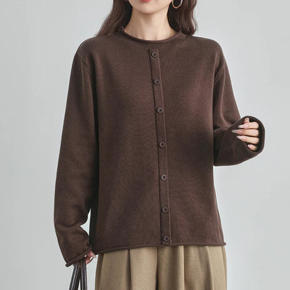 Damen Cardigan Strickjacke Rundhals Langarm Knöpfe Schwarz Braun Grau Rot