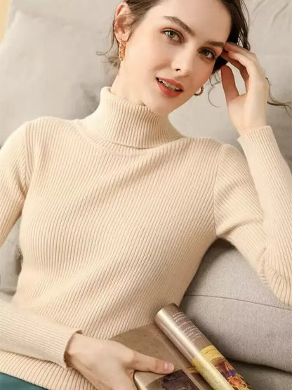 Damen Rollkragenpullover Rippstrick Slim Fit Langarm