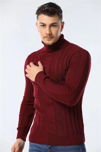 Herren Rollkragenpullover mit Rippstruktur – Eng anliegender Strickpullover
