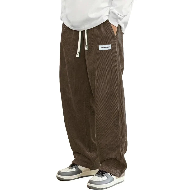Herren Cordhose locker lässig mit Kordelzug – Weite Bein Freizeithose
