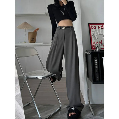 Damen Weite Hose Grau Hochtailliert Plissee