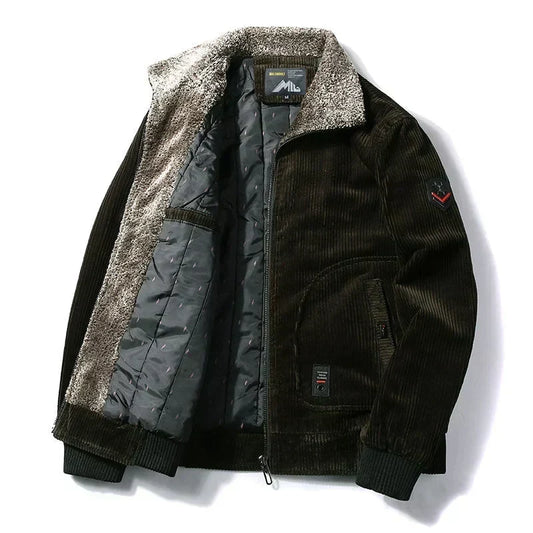 Herren Winterjacke aus Kord mit Teddyfutter, Reißverschluss