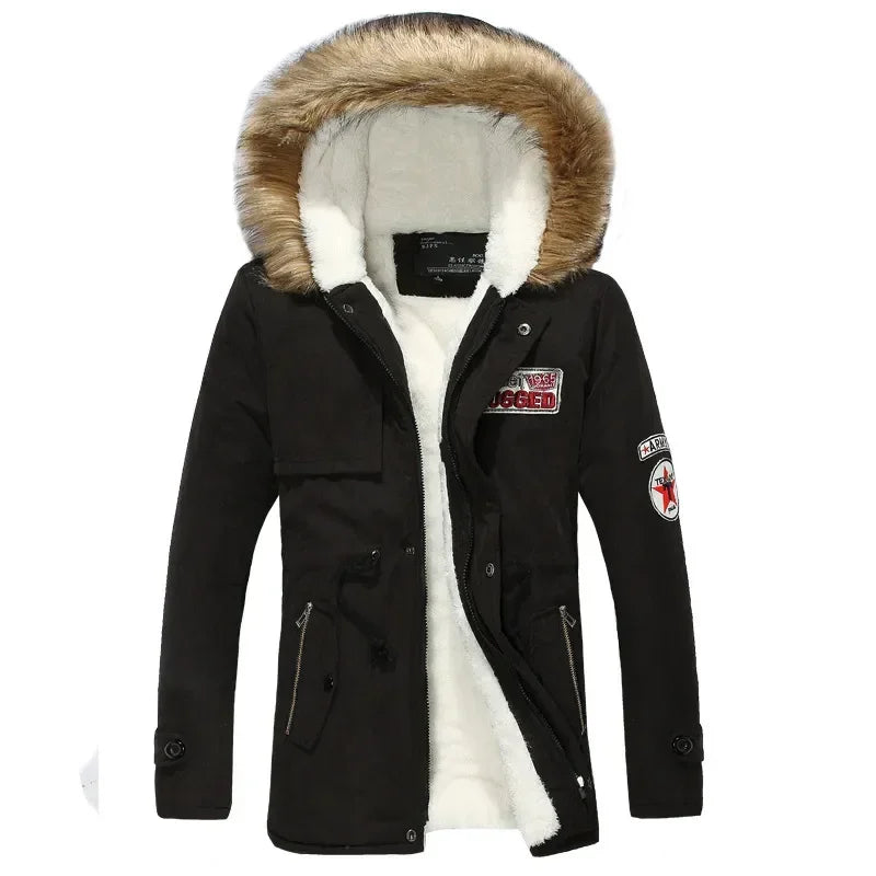 Herren Winterparka mit Kapuze, Kunstpelzbesatz und Innenfutter, verschiedene Farben