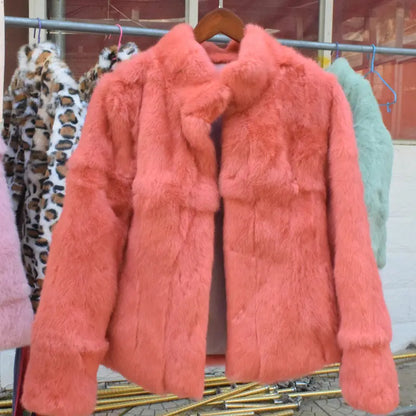 Damen Kurzmantel aus Kunstfell mit Stehkragen luxuriöse Winterjacke