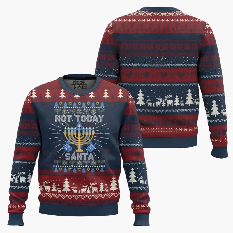 Herren Weihnachtspullover mit Chanukka-Motiv – Lustiger "Not Today Santa" Ugly Sweater für Feiertage