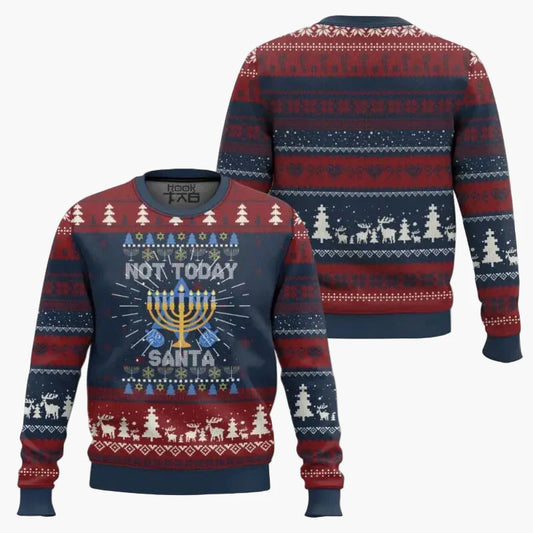 Herren Weihnachtspullover mit Chanukka-Motiv – Lustiger "Not Today Santa" Ugly Sweater für Feiertage