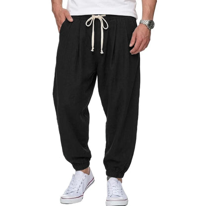 Freizeithose Herren Leinen-Optik Kordelzug lockere Passform Elastikbund