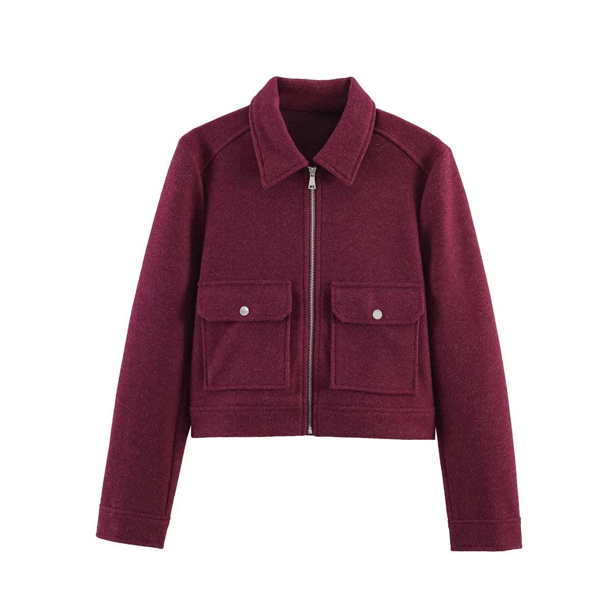 Kurze Damen Übergangsjacke mit Reverskragen und Reißverschluss