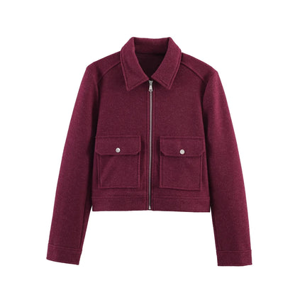 Kurze Damen Übergangsjacke mit Reverskragen und Reißverschluss