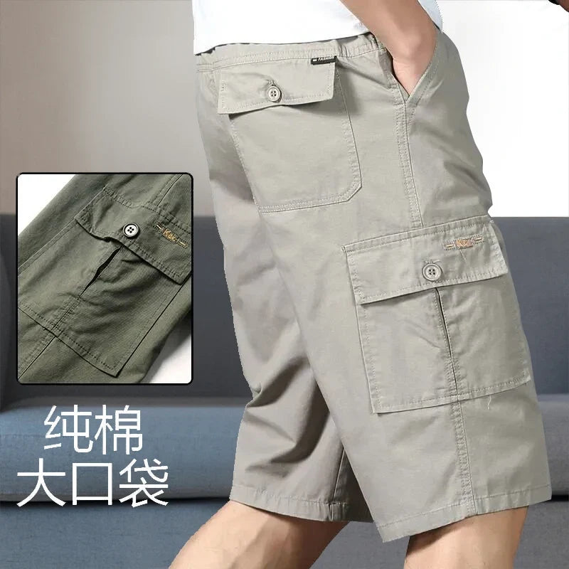 Herren Cargo Shorts Capri Hose Bermuda mit elastischem Bund & Taschen
