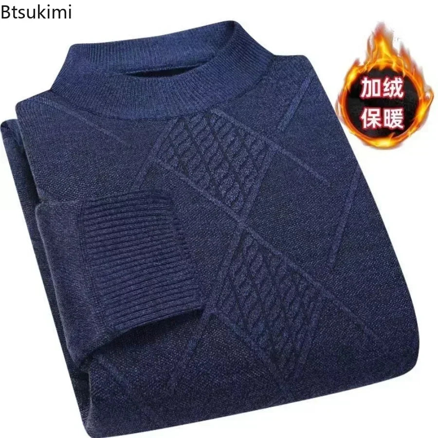 Herren Mock-Neck Pullover Winter Warmer Strickpullover Rautenmuster
