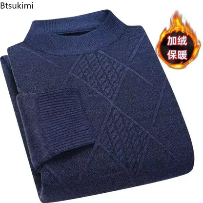 Herren Mock-Neck Pullover Winter Warmer Strickpullover Rautenmuster