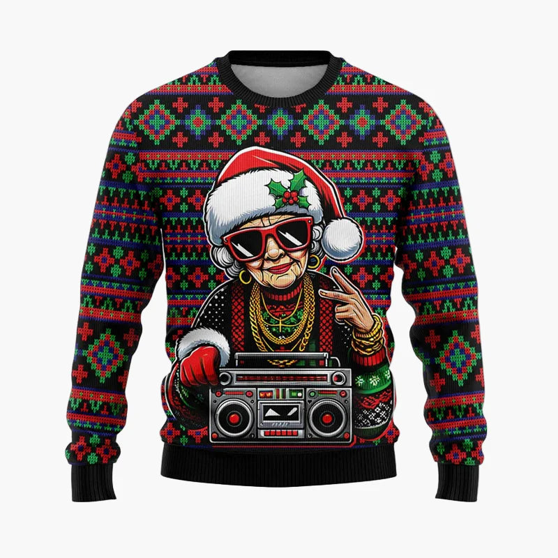 Herren Ugly Christmas Sweater Hip Hop Santa – Lustiger Weihnachtspullover für Partys