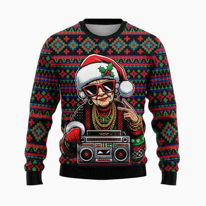Herren Ugly Christmas Sweater Hip Hop Santa – Lustiger Weihnachtspullover für Partys