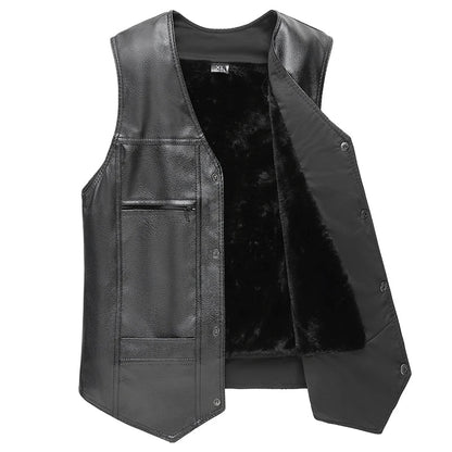 Herren Weste Schwarz mit warmem Fleecefutter, ärmellose Jacke mit Druckknöpfen und Taschen