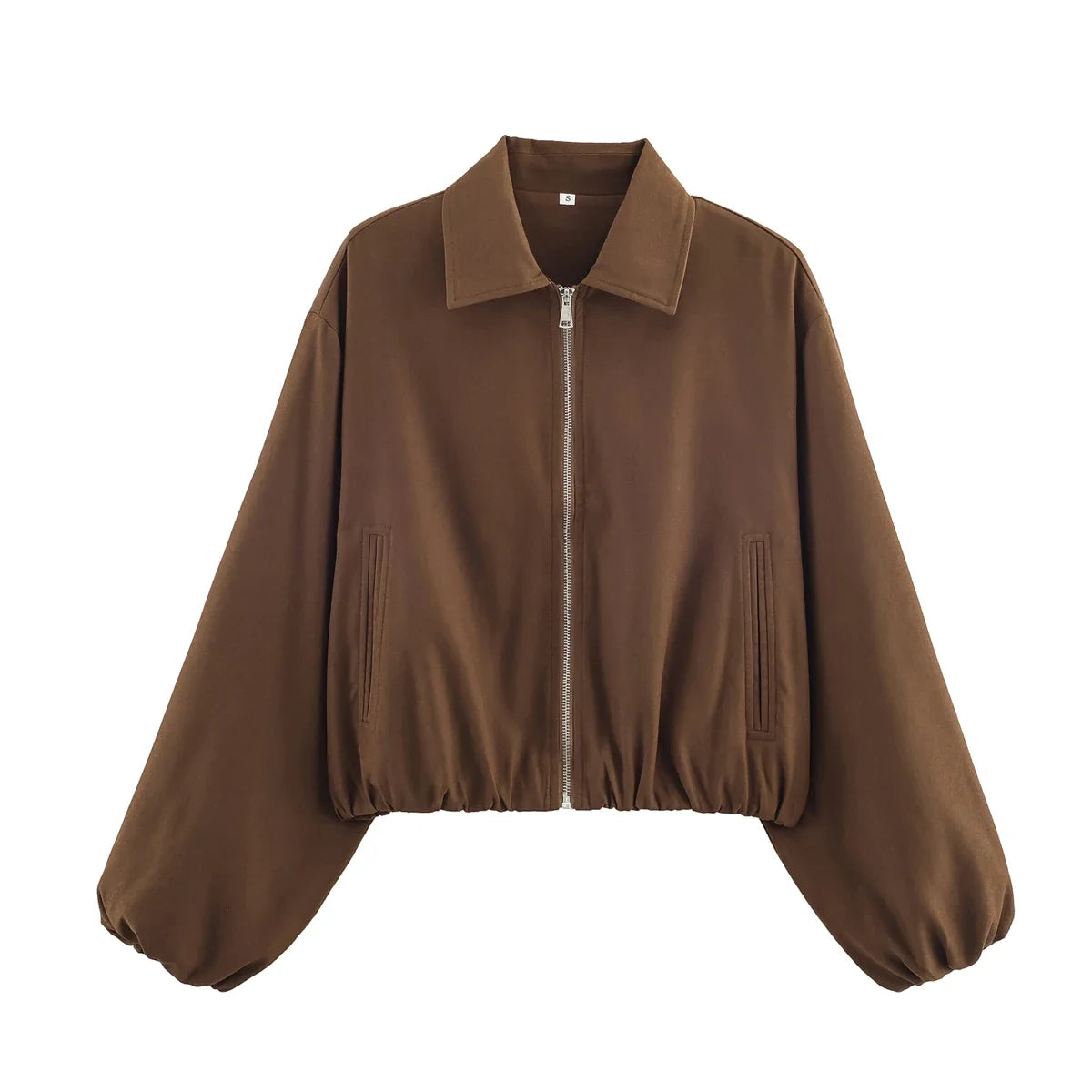 Damen Cropped Jacke Reißverschluss Stehkragen Langarm