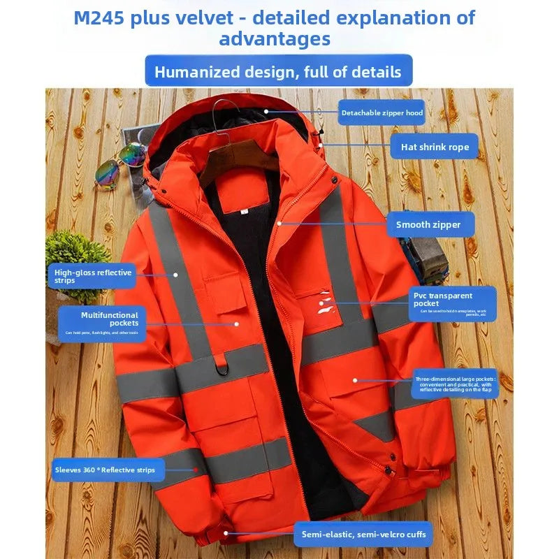 Sicherheits Arbeitsjacke Herren Fleece Reflektorstreifen Kapuze