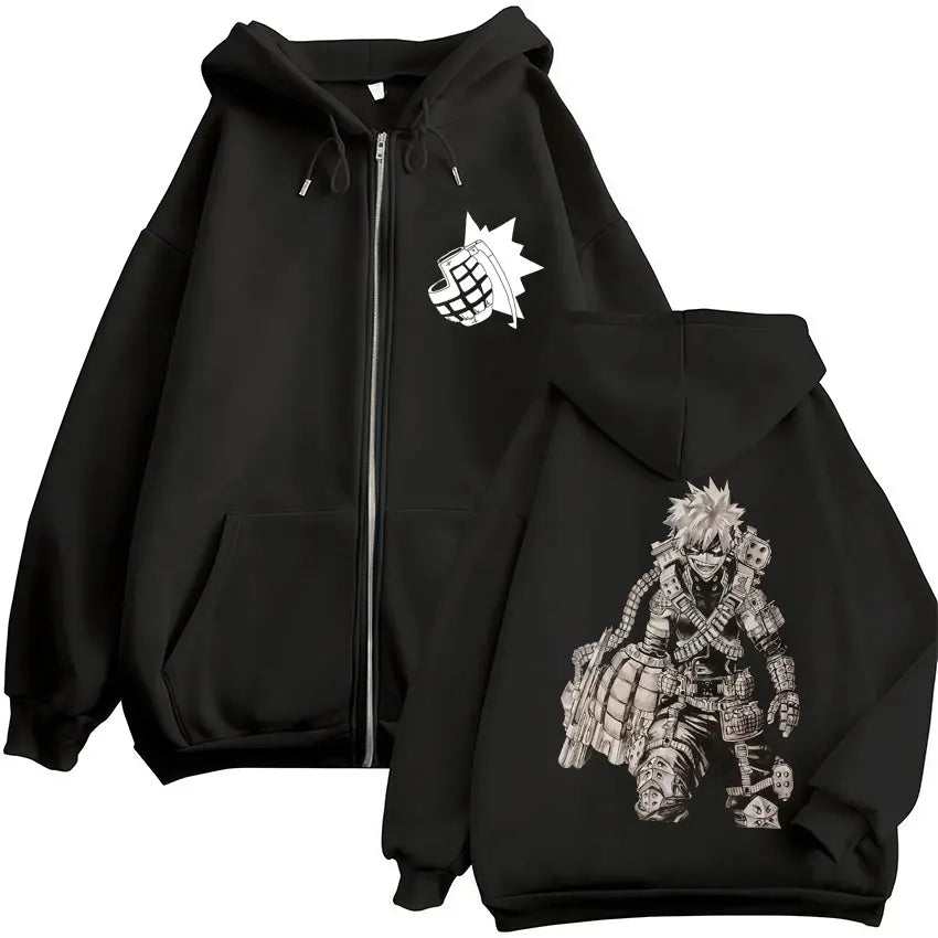 Unisex Reißverschluss Hoodie mit Kordelzug und Motivdruck – Verschiedene Designs