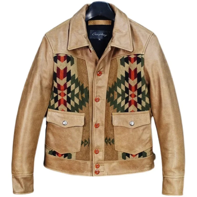 Herren Jacke im Western-Stil mit geometrischem Muster, Umlegekragen und Taschen