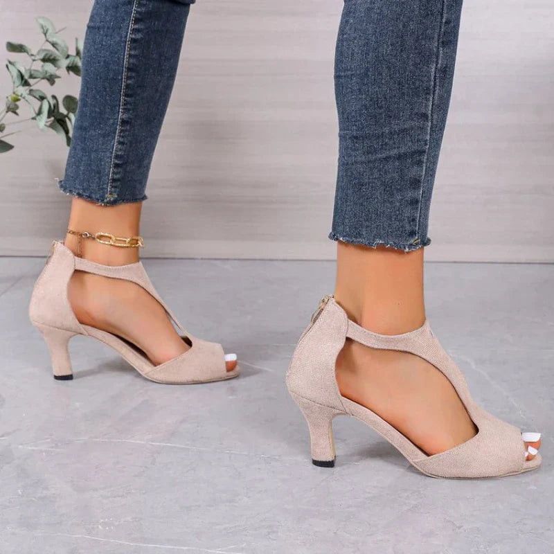 Damen Sandalette mit T-Riemen und mittelhohem Absatz – Elegante Schuhe für festliche Anlässe und Alltag