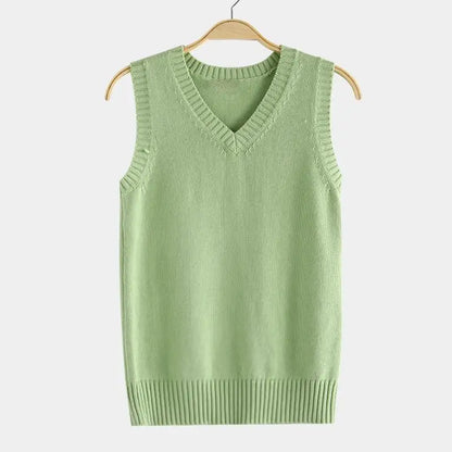 Unisex Strick Pulloverweste V-Ausschnitt Ärmellos Gerippte Säume