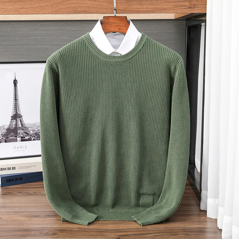 Herren Rundhals Pullover Strickoptik Gerippt Casual